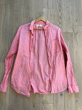 Uniqlo Linen Long Sleeve Button Down Shirt — Medium — Pink — Like New